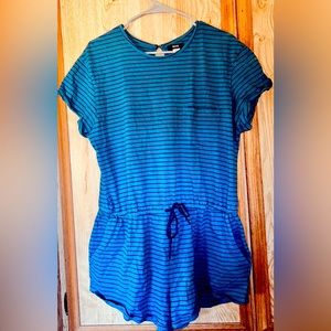 Women’s Urban Outfitters Blue Stripe Short Sleeved Romper